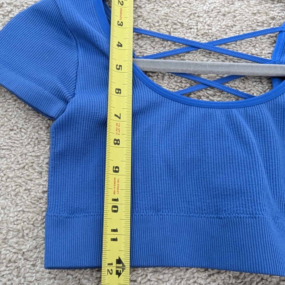 Aerie Seamless Cap Sleeve Bra Top Real Good Strappy Criss Cross Ribbed - Picture 4 of 8
